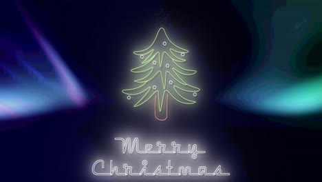 Animation-of-merry-christmas-text-over-aurora-and-christmas-tree