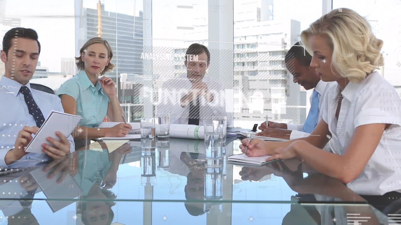 animación de las estadísticas y el procesamiento de datos durante la reunión de negocios