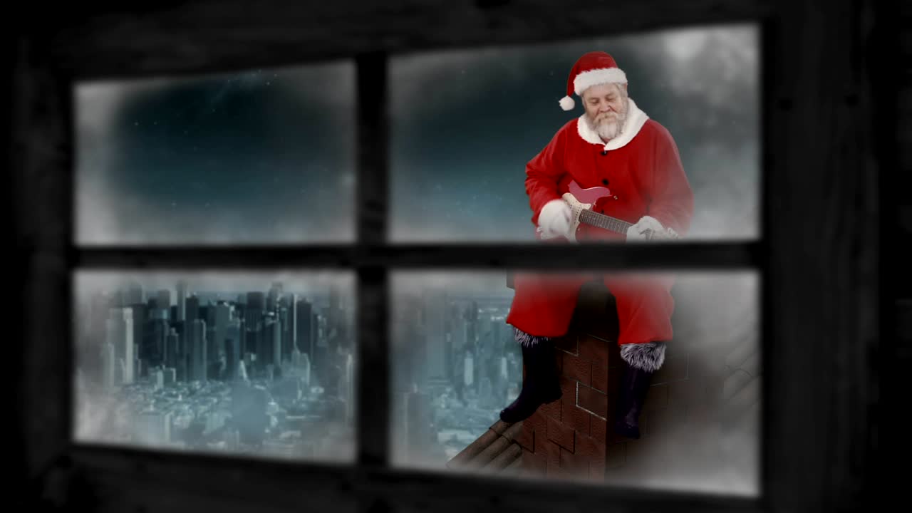 산타클로스가 4k 창을 통해 볼 수 있습니다.