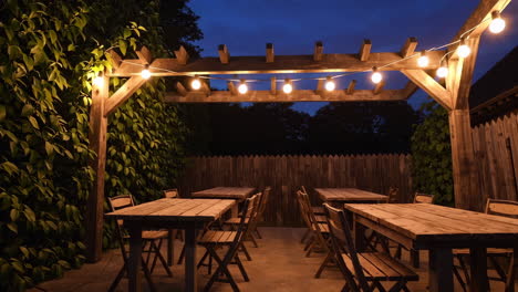 rustic outdoor dining area at night
