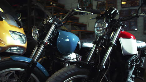 biker garage with motorbikes. moto service interior