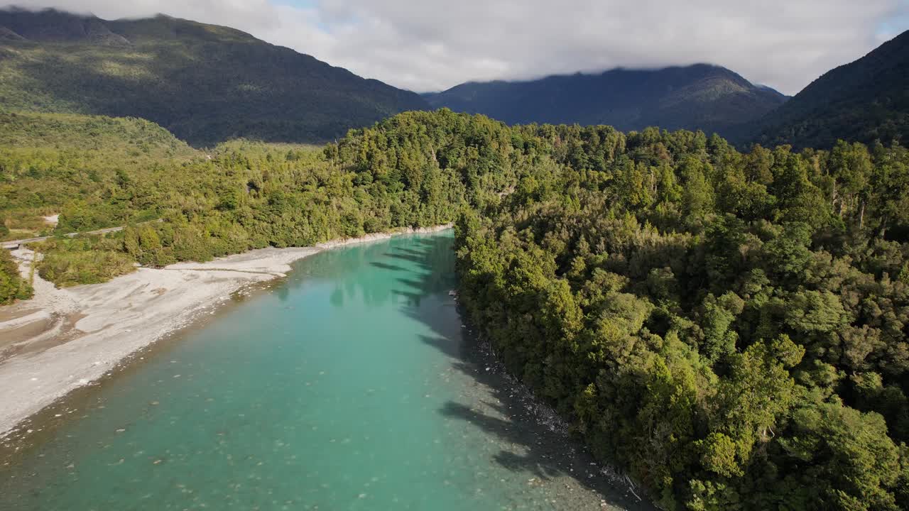 Scenic Hokitika Gorge River In South Island, New Zealand - Aerial Shot