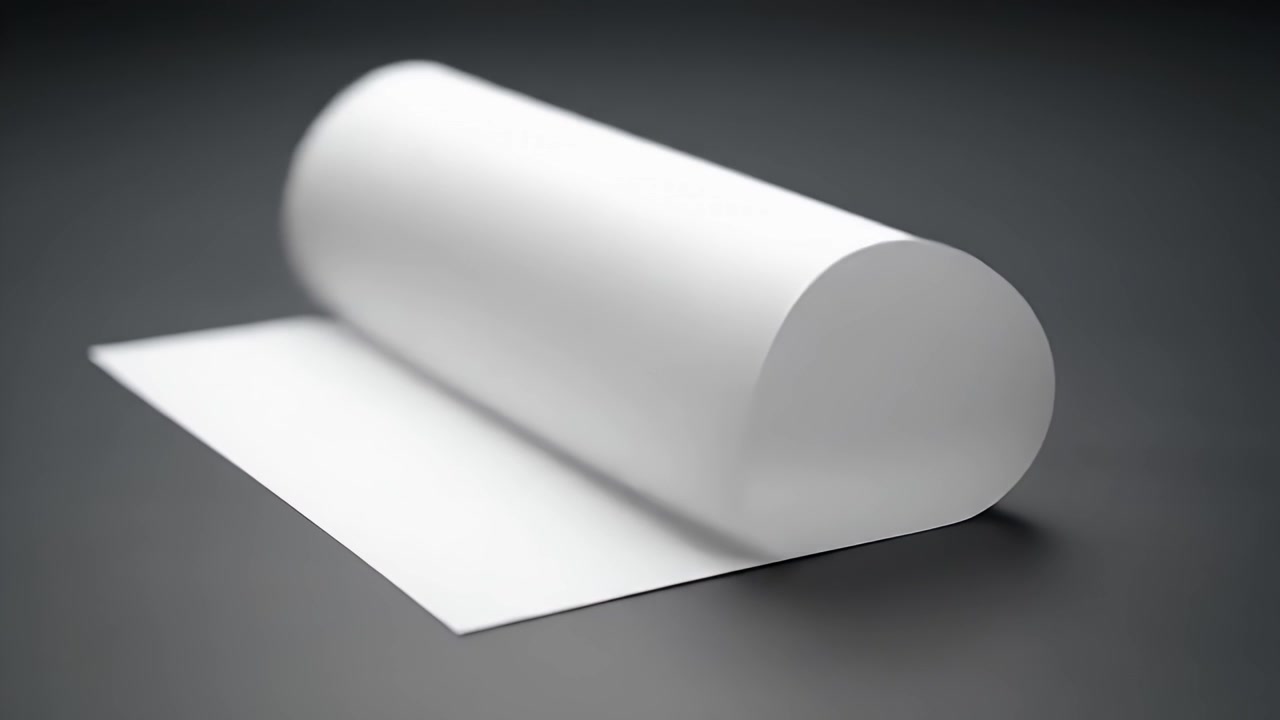 A Single Sheet of White Paper Curling into a Roll