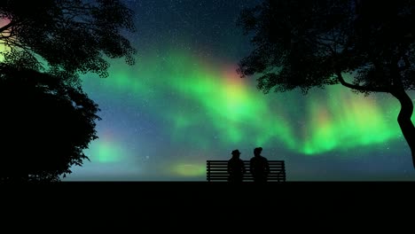 silhouettes of girls. northern lights on light background. winter landscape. winter snow. nature landscape. north sea. night colorful landscape. 4k