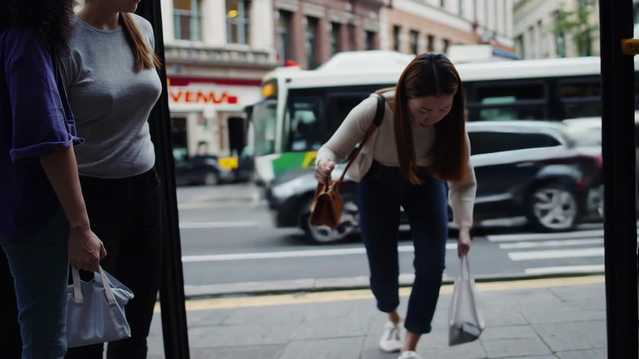Women Getting Off a Bus