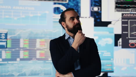 conceptual image of a businessman in a digital environment focused on metrics