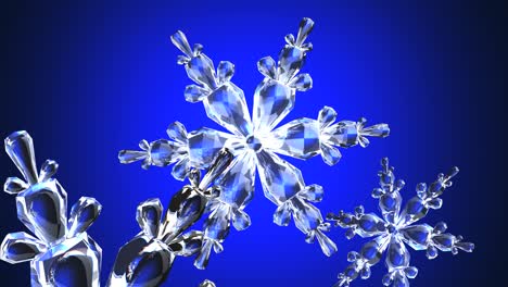 clear snow crystals on blue background