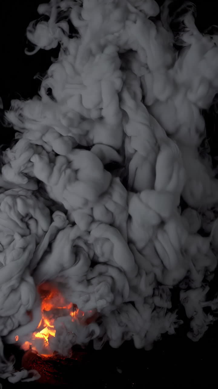 Dynamic Grey Smoke and Flames on a Black Background