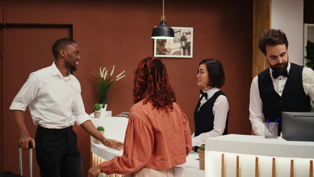 Receptionist upselling room amenities