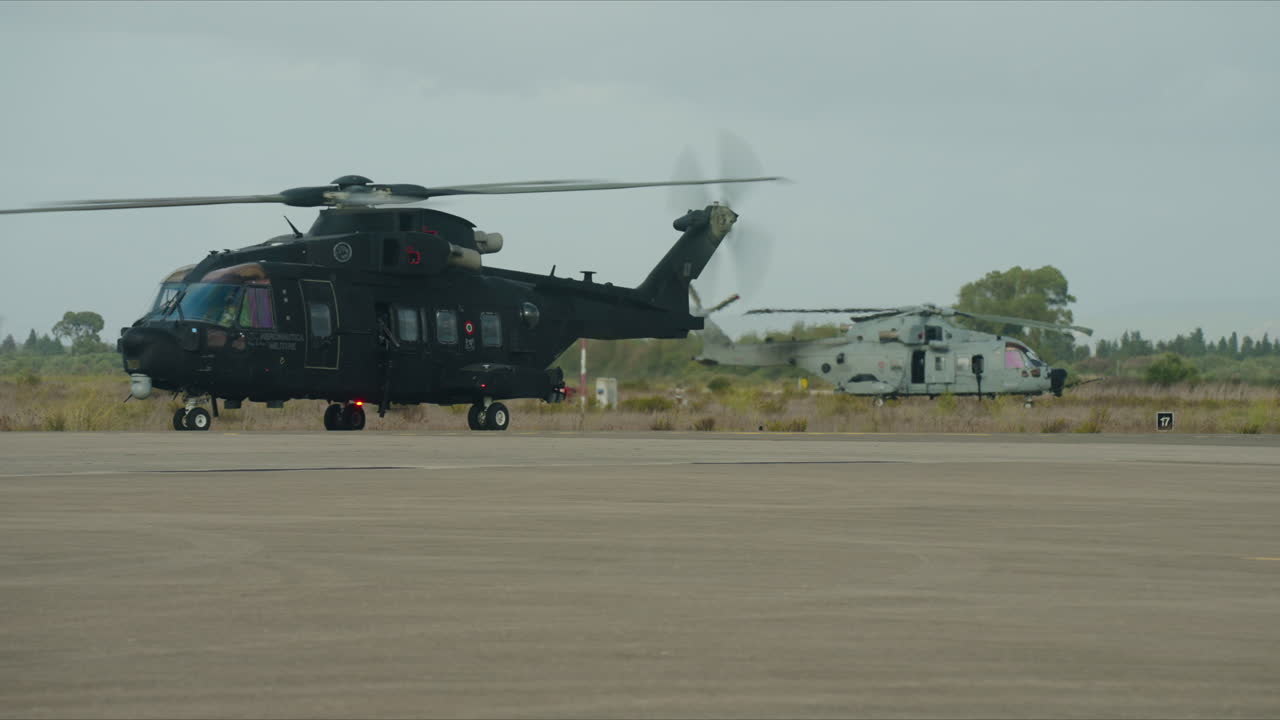 Military helicopter at the airport ready for take off