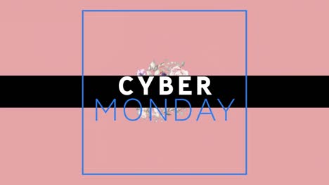 Digital-animation-of-cyber-monday-text-banner-against-floral-design-spinning-on-pink-background