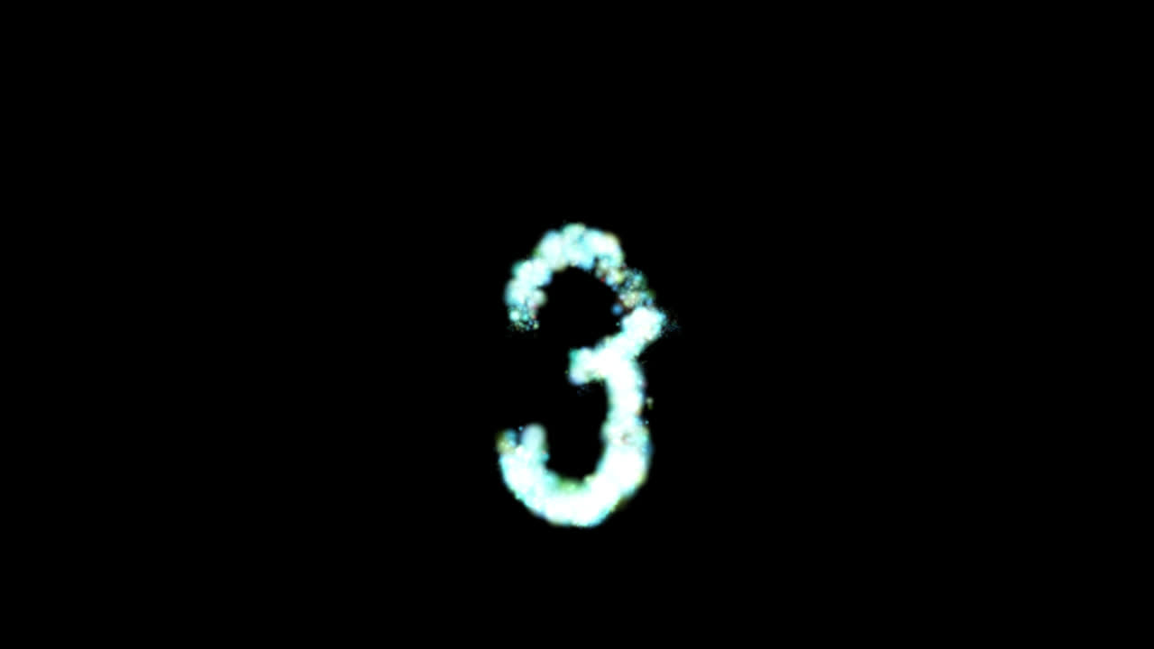 Numero tre di particelle blu luminose su sfondo trasparente