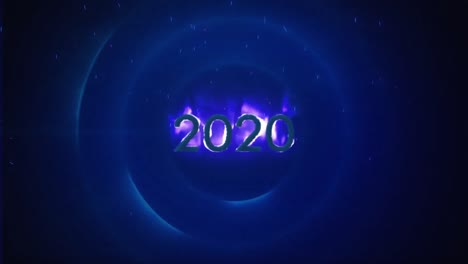 2020 in fiamme su sfondo blu