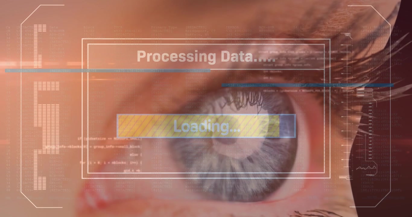Close Up of Human Eye with Digital Data Processing Overlay