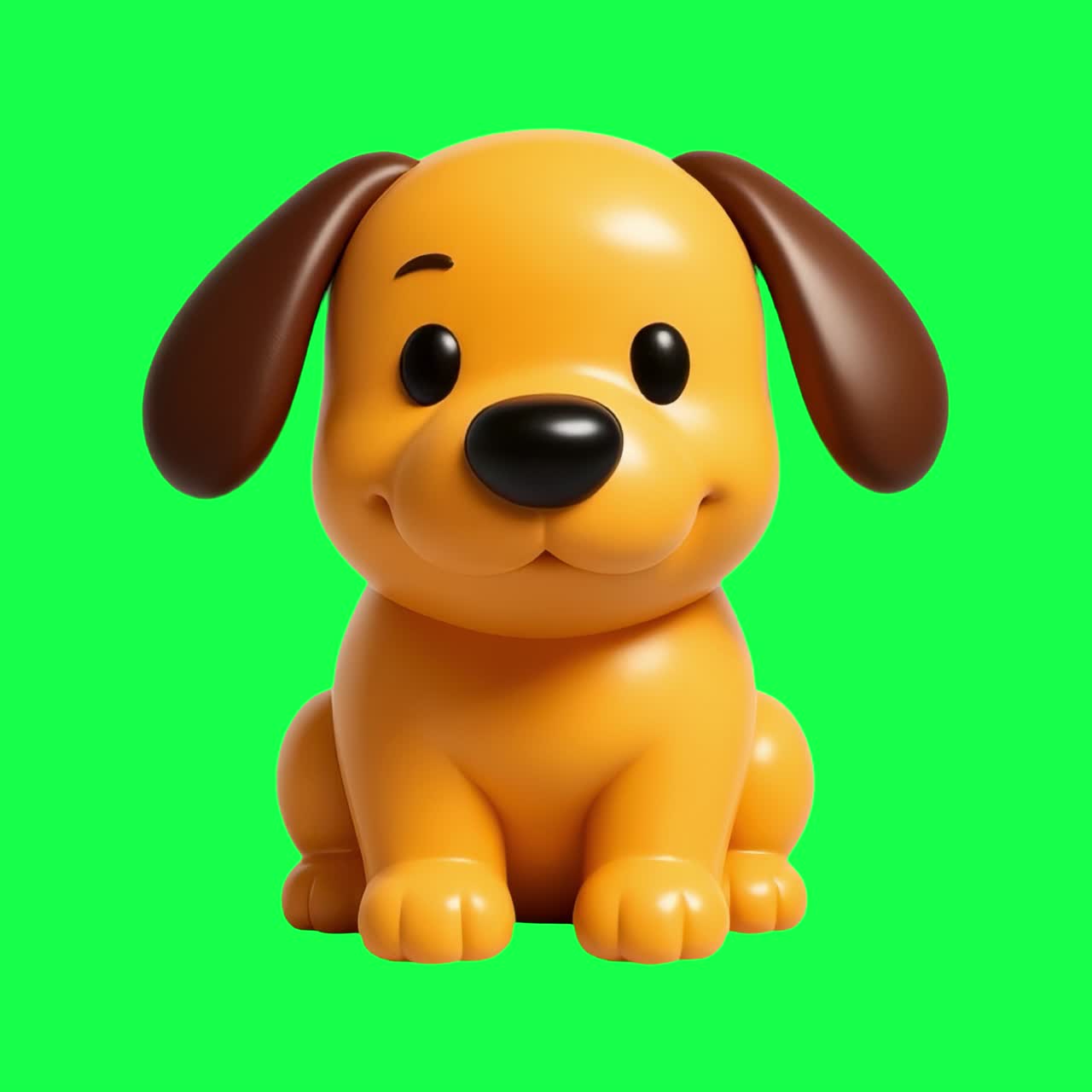 Cute cartoon dog figurine animation, transparent 4K video, green screen