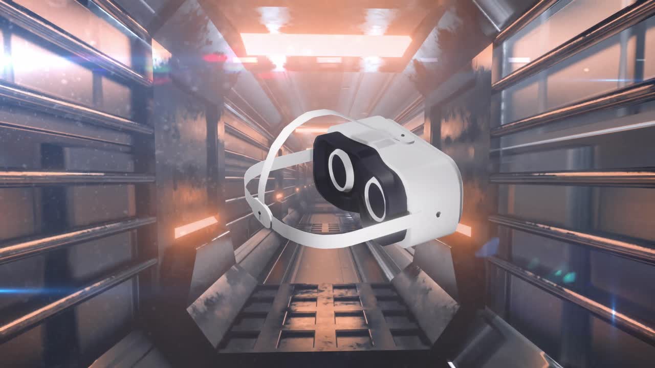 Animation of vr headset over tunnel and data processing
