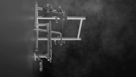 vertical benchpress set against black smokey grey background