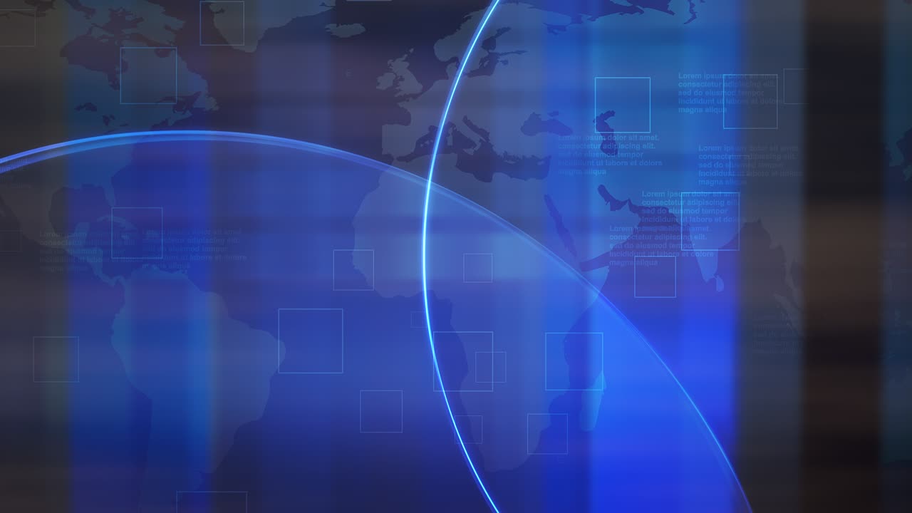 Newsroom with blue global map and lines
