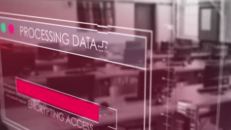 animation of data processing over empty office