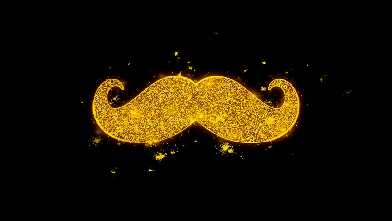 el icono del bigote hace chispas de partículas sobre un fondo negro.