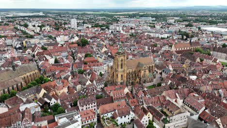 colmar france old town centre drone, aerial high angle