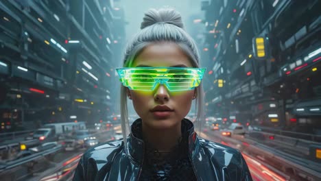 futuristic woman in cyberpunk city