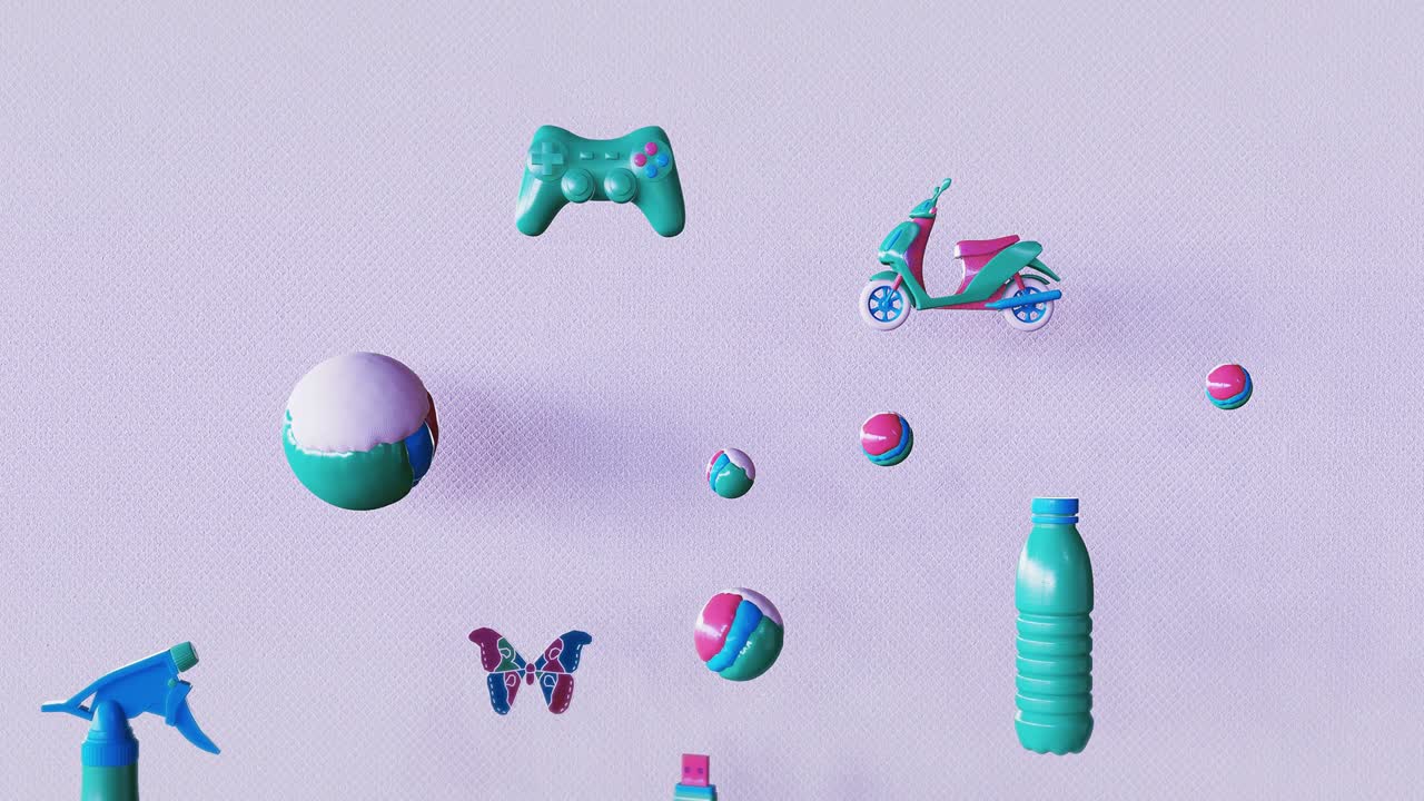 Minimal 3d art. Animated stylish objects in geometric design space. Trendy color combination, loop motion, 4k video.
