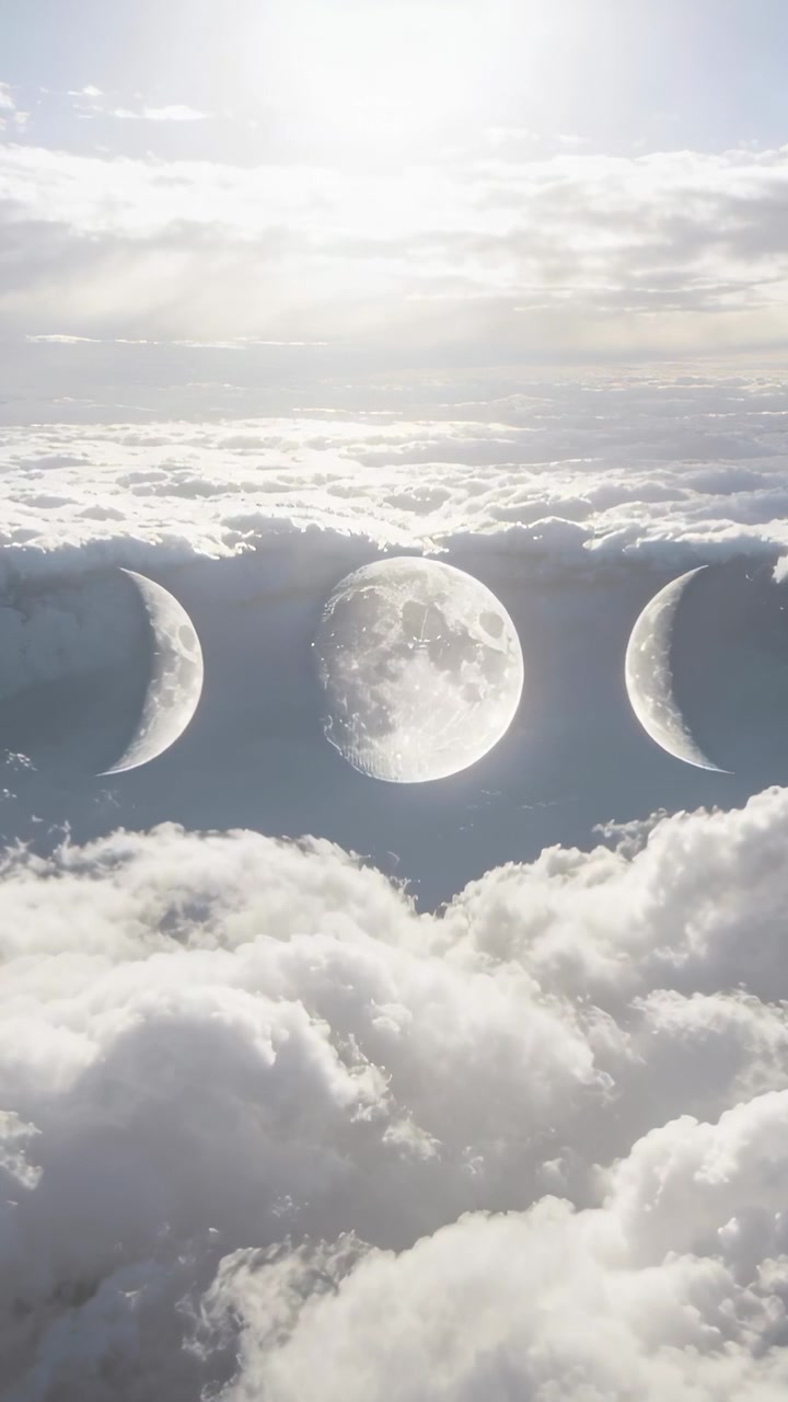 Vertical video: Sun rising causing three moons brightening above cloud bank with vertical rays