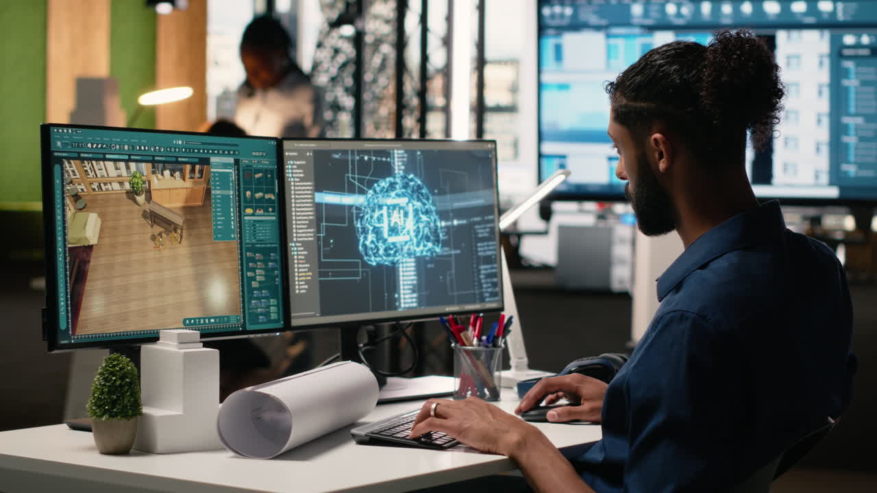 Vertical Video Real estate developer works with artificial intelligence and interior design