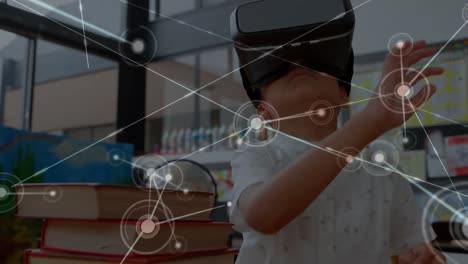 Netzwerk-Von-Verbindungen-Mit-Einem-Schüler,-Der-Ein-VR-Headset-Trägt