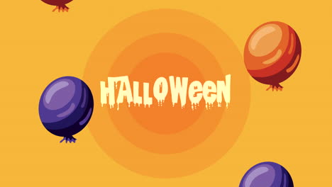 happy halloween lettering with balloons helium