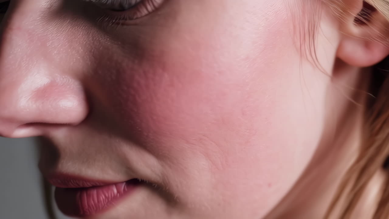 Close-up of a woman's face with redness