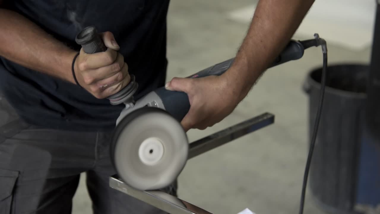 Man cutting and polish stainless steel