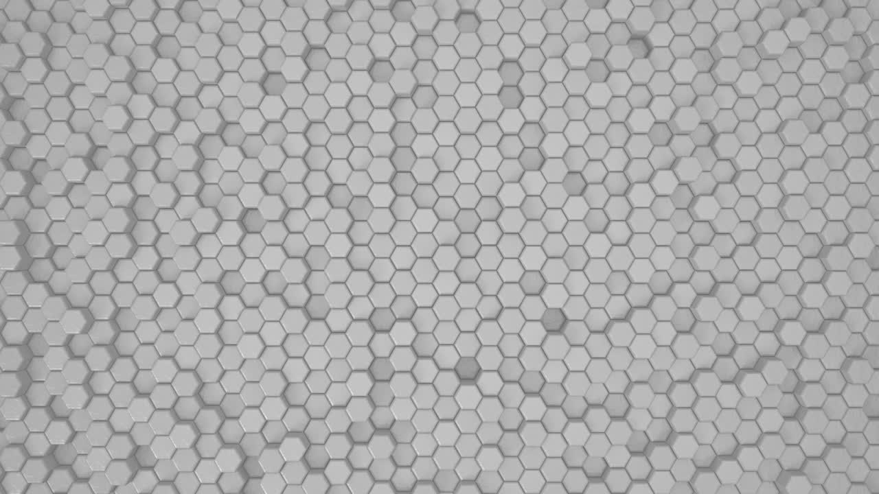 hexágono abstracto bucle de superficie geométrica 1a: luz brillante limpio patrón de cuadrícula hexagonal minimalista, movimiento ondulado aleatorio lienzo de fondo en blanco arquitectónico de pared puro. bucle sin costuras 4k uhd fullhd