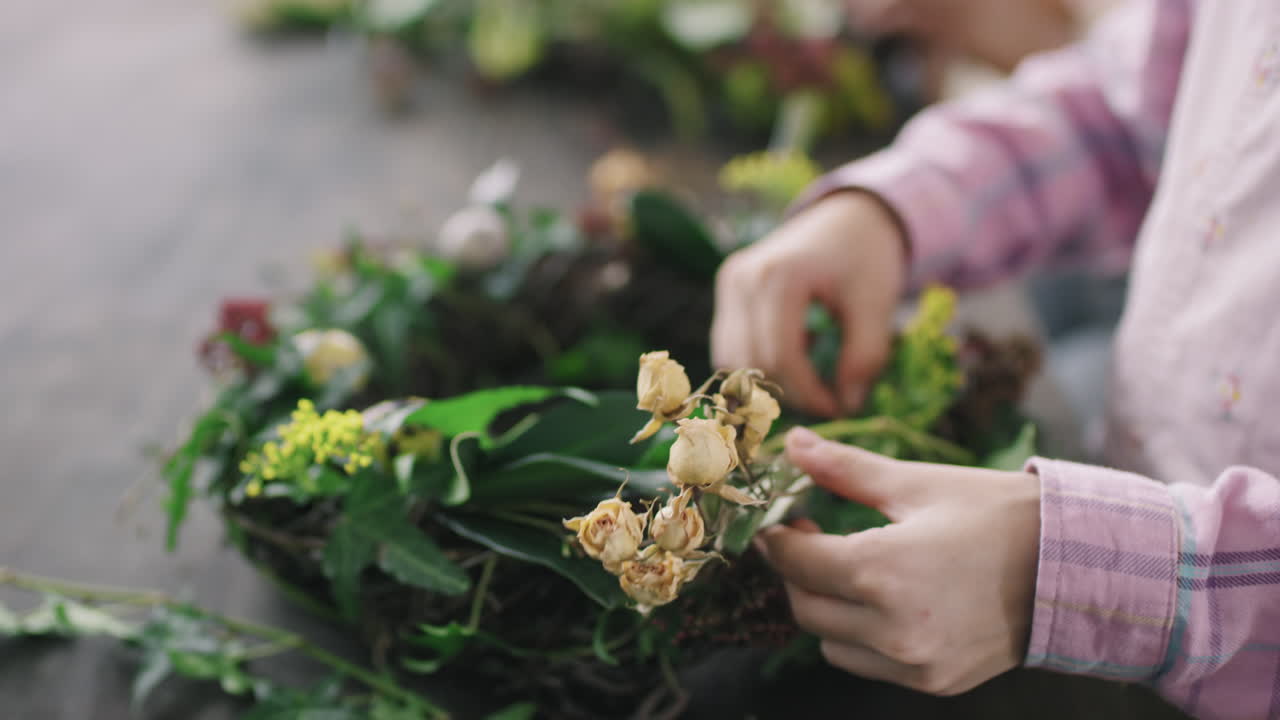 Girl Making Easter Flower Wreath