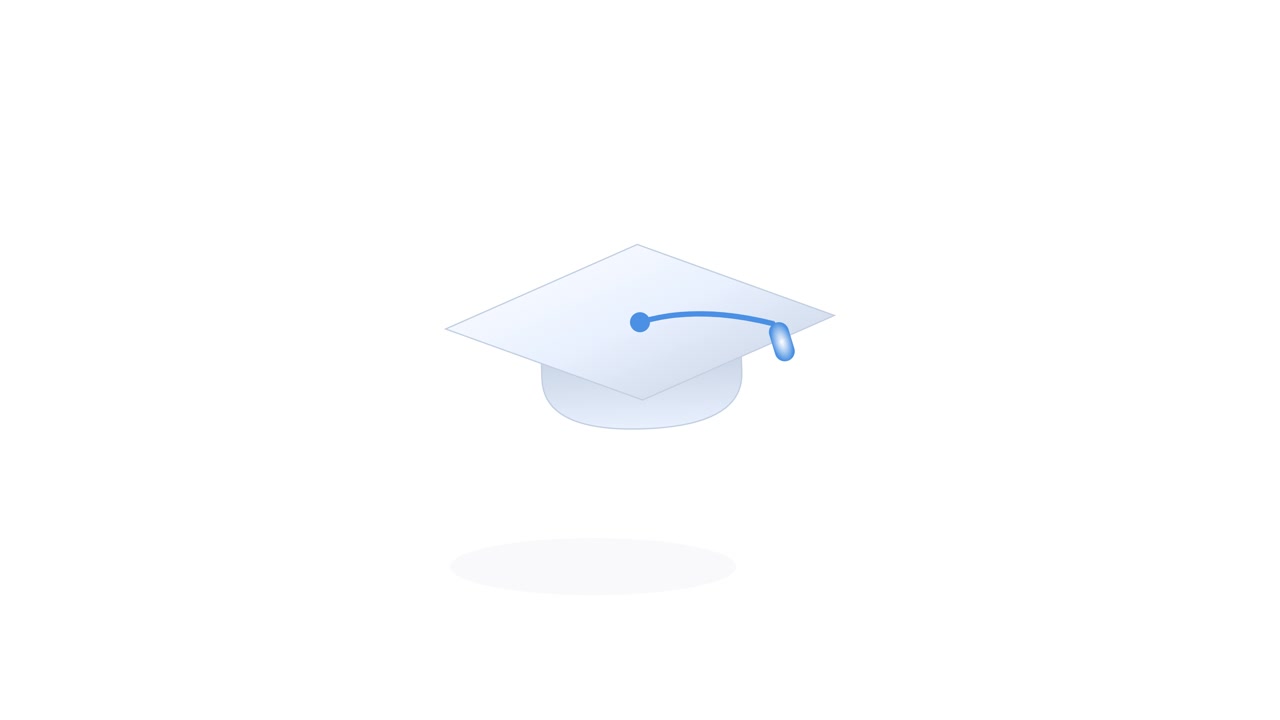 Icona Minimalista di Tocco di Laurea Fluttuante su Sfondo Bianco