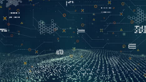 animation of dna network of connections and spots on black background