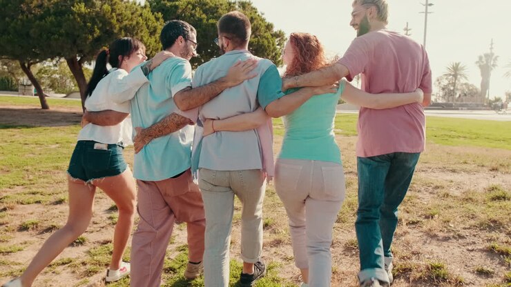 Friends Walking Together in the Park