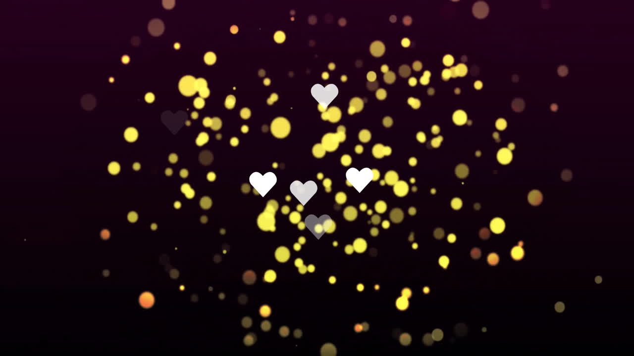 animación de formas de corazón con círculos flotando contra un fondo negro