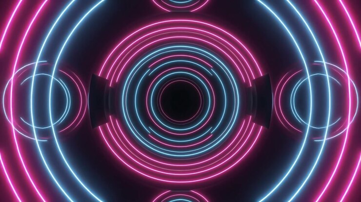 Abstract Neon Circles Pulsing in Pink and Blue Light