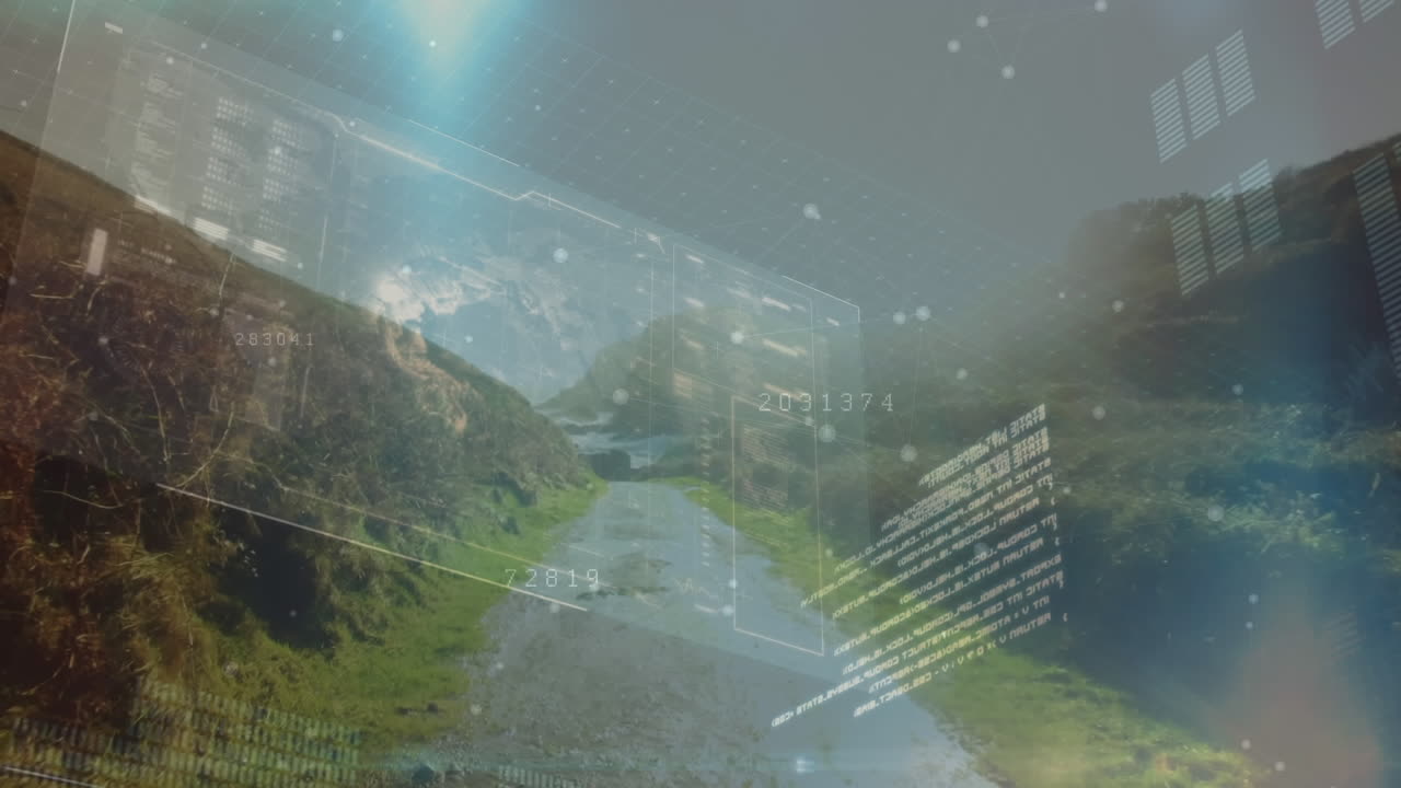 Drone shot of a trail beside a stream