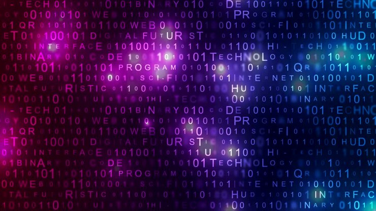 Glowing neon technology binary code video animation