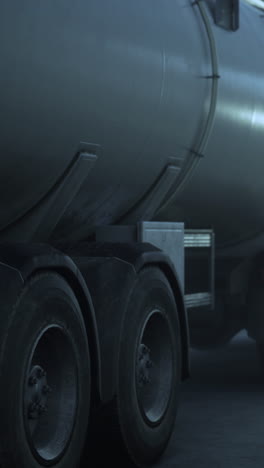 close up of a semi-trailer tanker truck