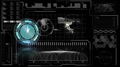animación de un reloj que se mueve rápido y procesamiento de datos en pantalla digital