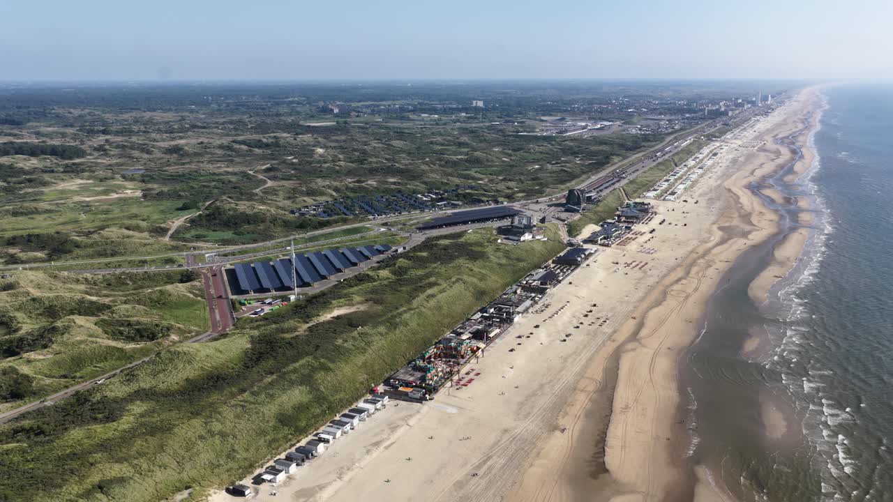 beach of Bloemendaal, The Netherlands. Coastline, summer. Aerial video.