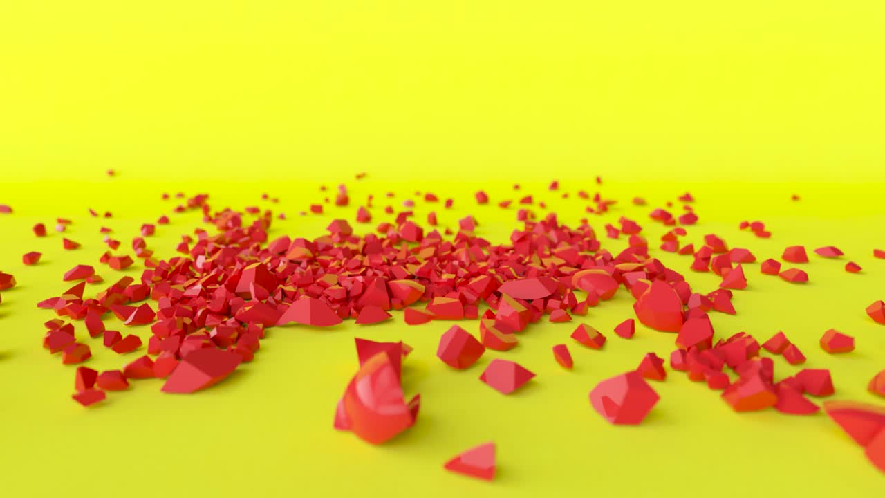 노란색 배경에서 폭발하는 빨간색 다각형