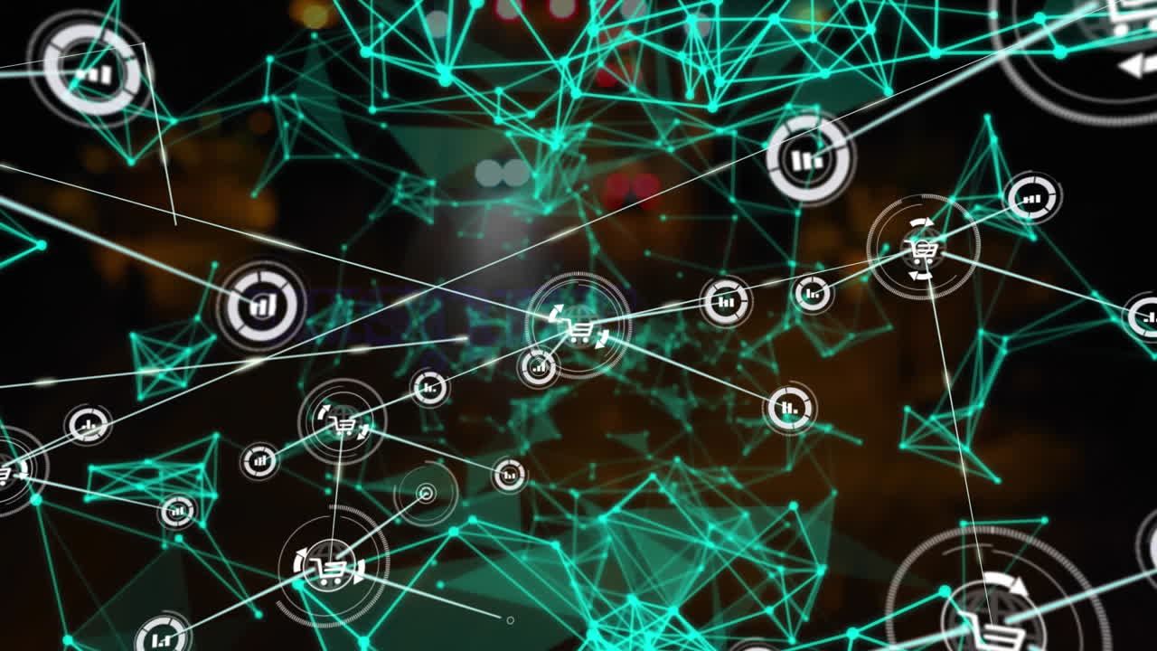animación de la red de conexiones con iconos con procesamiento de datos
