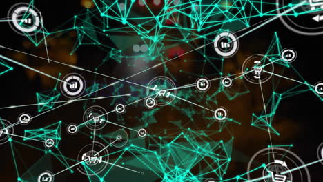 Animation of network of connections with icons with data processing