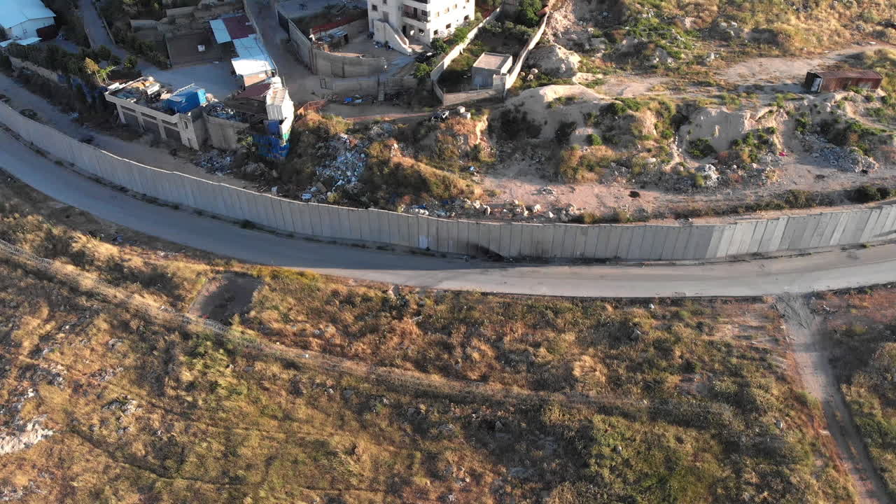 Israel Palestine security fence in Jerusalem aerial view