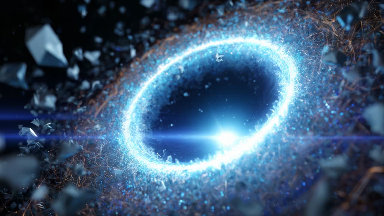 A captivating visual of an ethereal cosmic event depicting a radiant circular formation emerging amidst a backdrop of particles and energy, illustrating the mysteries and wonders of the universe in a mesmerizing display